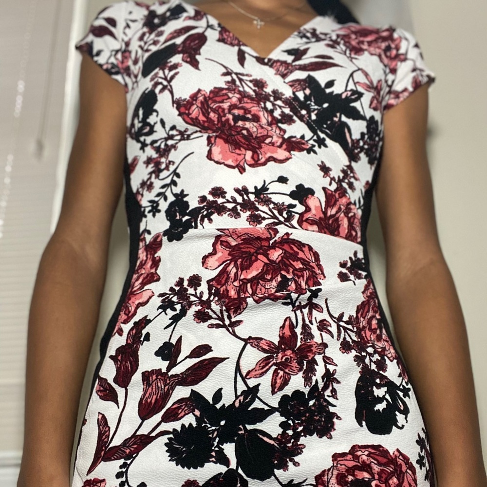 Pink White and Black midi dress